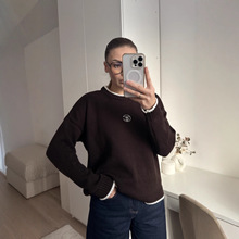 独立站热销长袖花边拼接领口设计感毛衣女慵懒风垂感秋冬保暖上衣