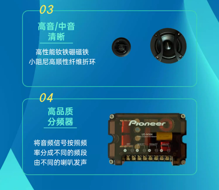 Pioneer three-frequency car audio speaker bass shock alto full and powerful treble clear and transparent with layers