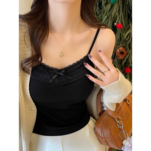Lace knitted spring base fitted short tank top sleevless