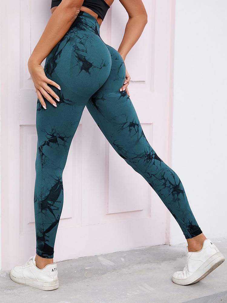 Versión gruesa talla S 200g + sin costuras pantalones de yoga de la aptitud de las mujeres Pantalones deportivos tie-dyed tie-float Hip-lifting pantalones Leggings