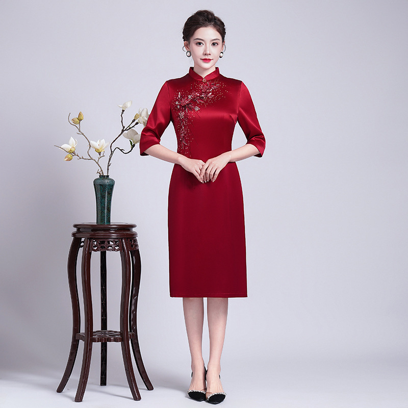 Hi Mother-in-law Wedding Dress High-end Cheongsam 2023 Bride Mother Slimming Dress Wedding Mother Dress Spring Dress