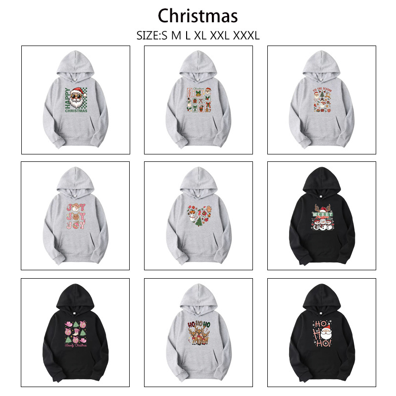 Christmas-themed hoodies, unisex, for autumn and winter, with cartoon prints, available as matching couple outfits, in stock