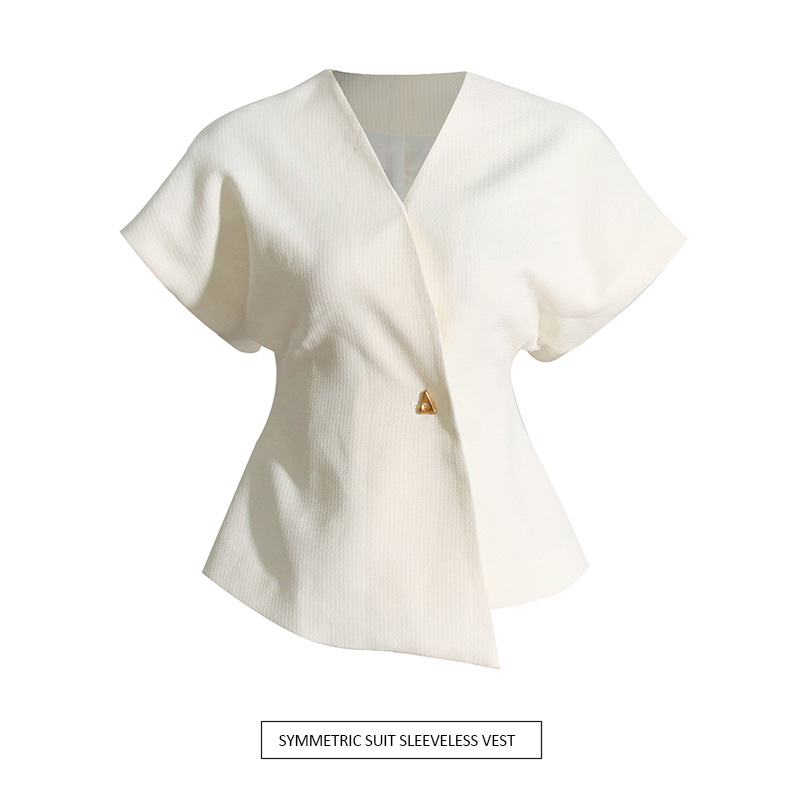 Traje asimétrico elegante de nuevo estilo 2026 con efecto adelgazante y cintura entallada, mangas caídas, chaleco y camisa de estilo ejecutivo para mujer.