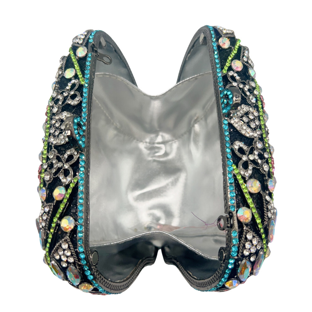 Bolsa de noche de cristal de corona transfronteriza hueco bolsa de cena de diamante de mano bolsa de mujer color negro