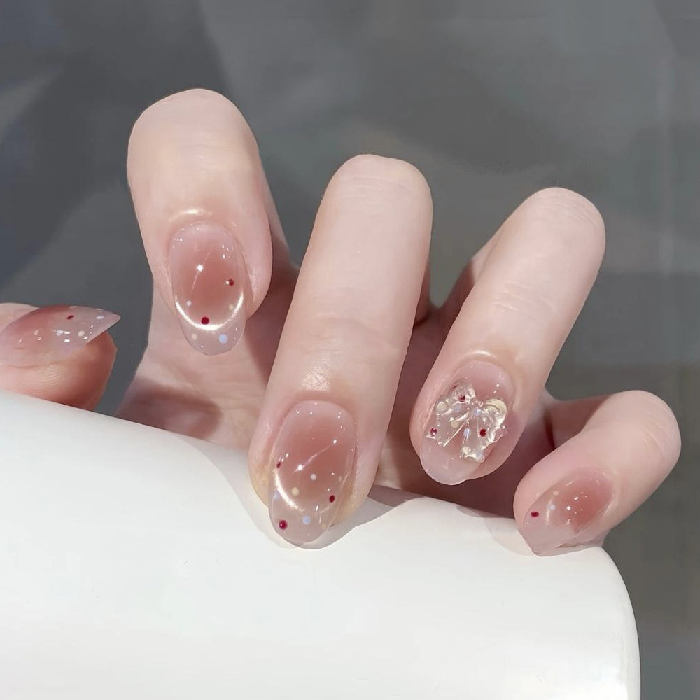 Polvo desnudo tricolor punto de onda ojo de gato manicura francesa perforación de arco de uñas 30 piezas de parche de uñas