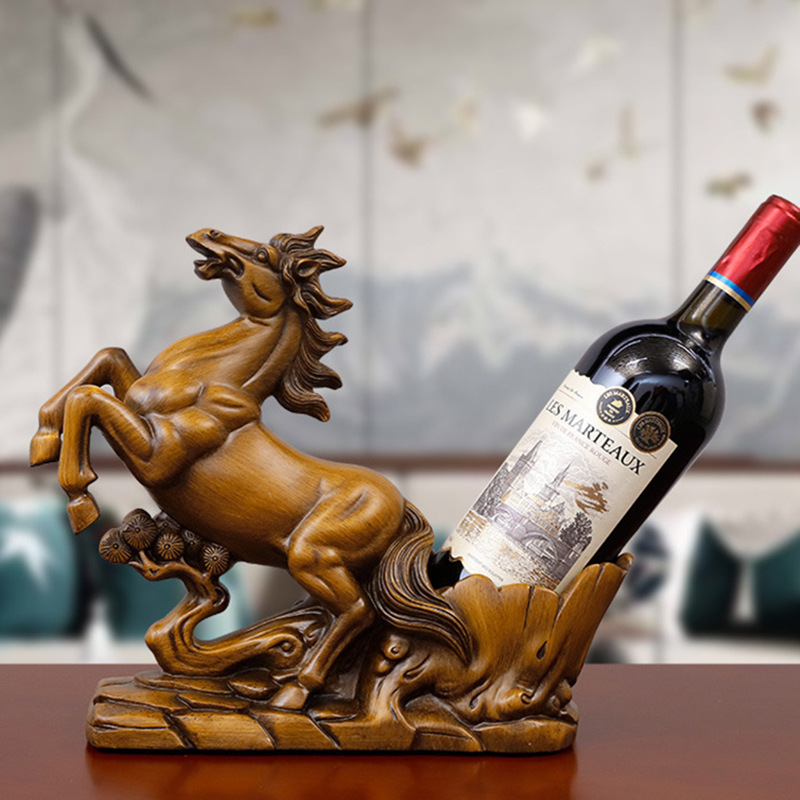 Lucky Marathon Wine Shelf Imitation Sandalwood Wine Cabinet Decorations Living Room TV Cabinet Home Accessories Crafts