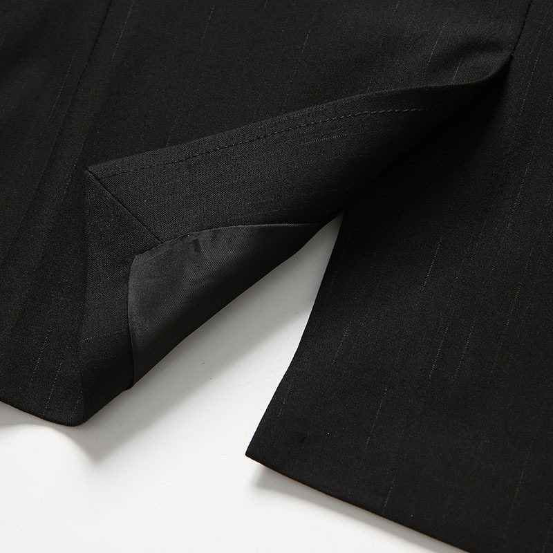 Bộ vest nam công sở giả len xẻ tà sau, áo vest một hàng hai nút dáng thon, phù hợp đi làm và dự tiệc cưới — Màu đen