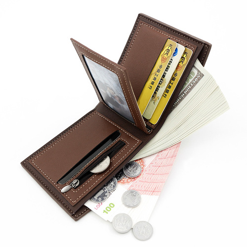 European and American style frosted men's short wallet large capacity tri-fold bag coin bag multi-card slot men's hinge wallet