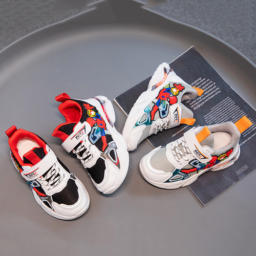 Boys' Shoes 2024 Spring Mesh Children's Sports Shoes Boys Spider-Man Dad's Shoes for Big Children Running Breathable