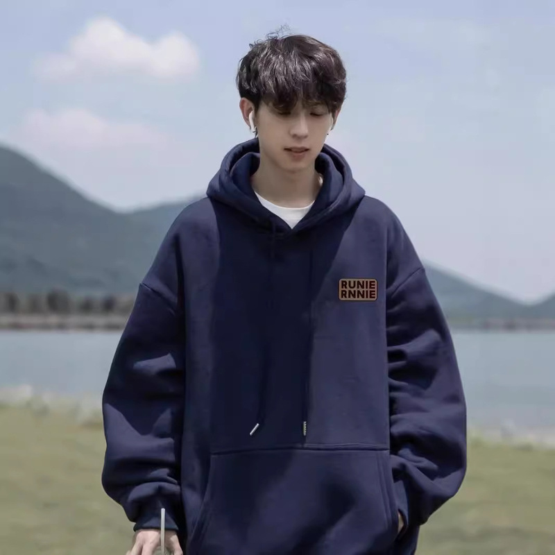 Autumn and Winter Letter Printing Solid Color Hooded Sweatshirt for Boys Casual All-match Trendy Pullover Jacket for Teenagers Couple