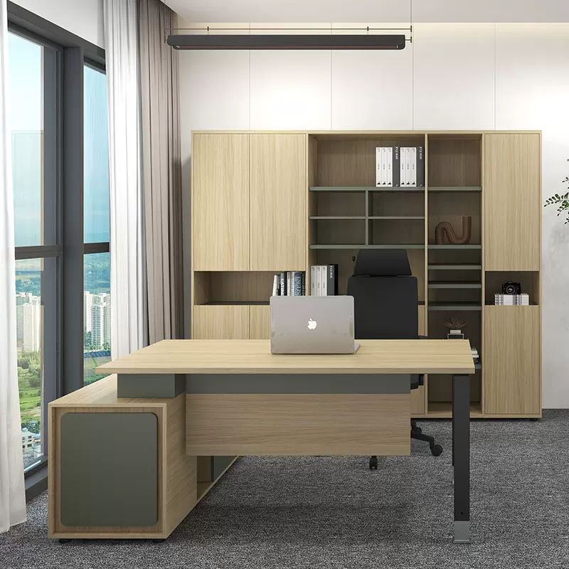 莱格系列单人经理桌主管桌组合带文件柜高级感轻奢办公班台老板桌