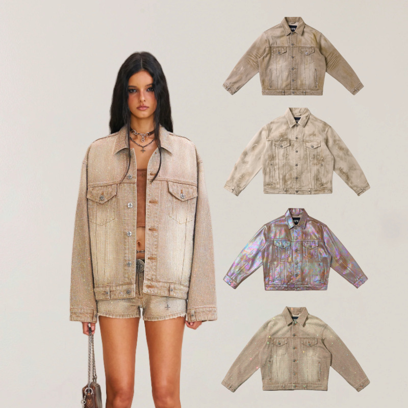 Smfk Wild Continent Giant Denim Jacket (Handmade) Bright Diamond Design Jacket