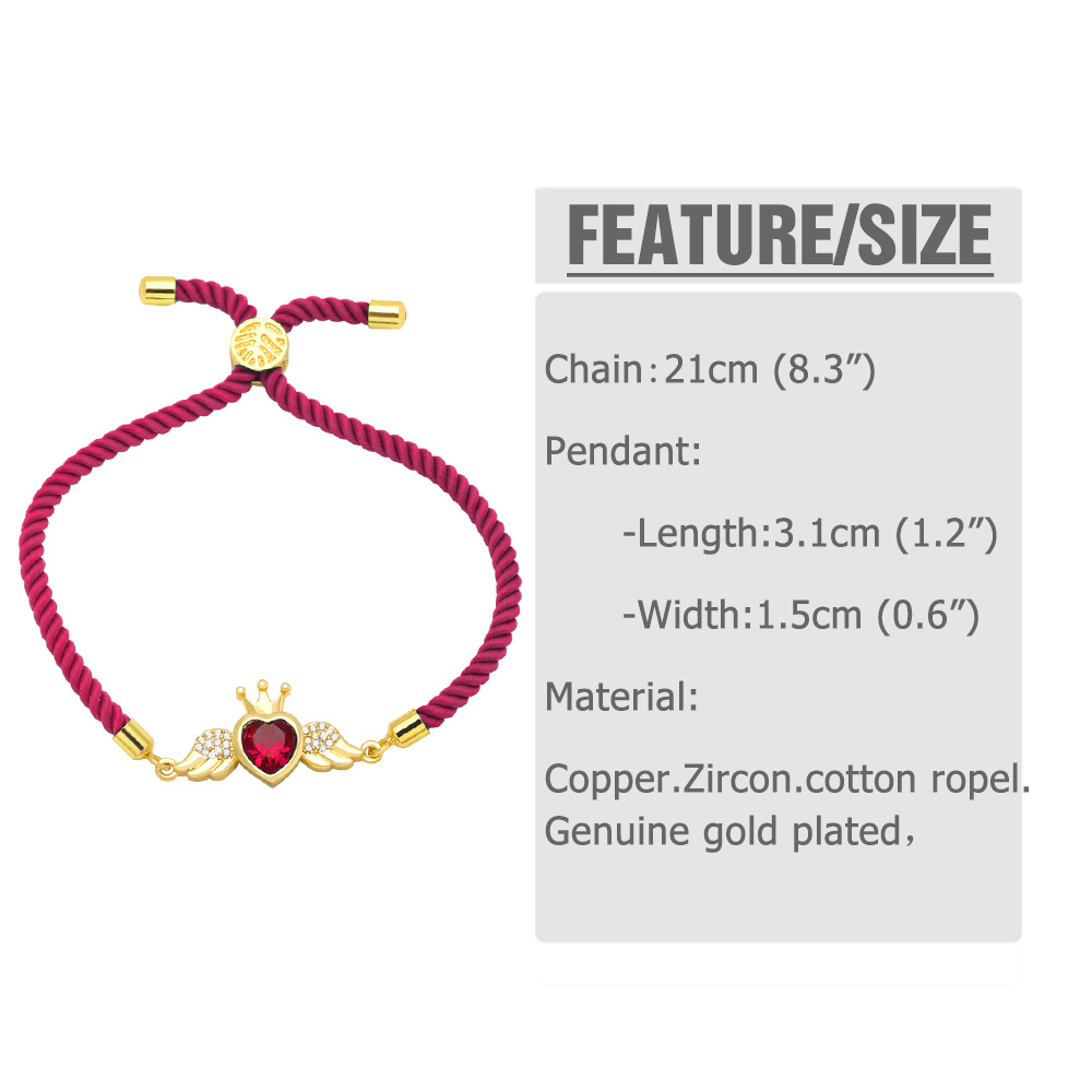 Fashion Cotton string Copper Heart shape Wings Bracelet Zircon Copper Bracelets