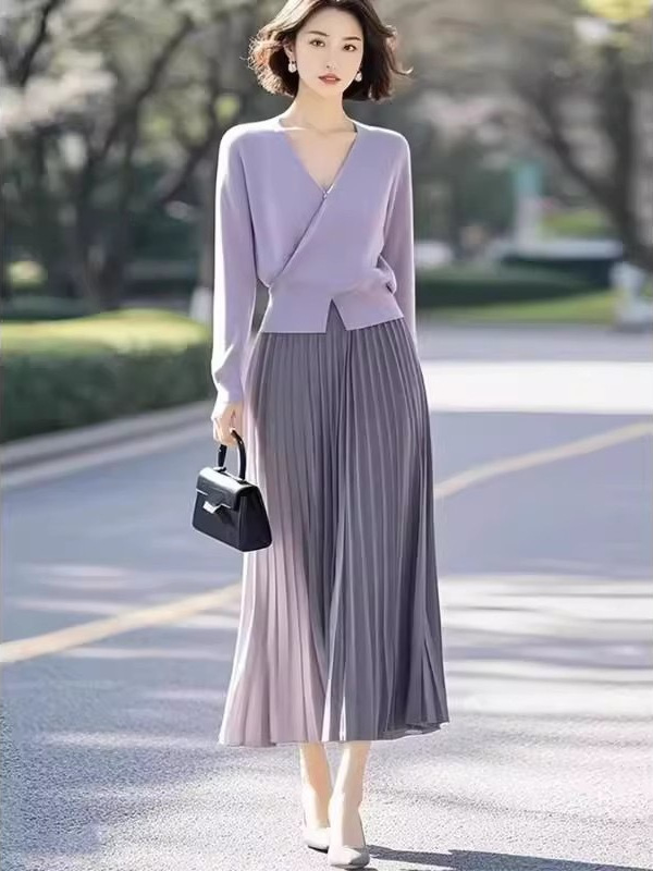 流行女装套装秋2025秋冬新款轻奢高级感女人味上衣+半身裙两件套|undefined