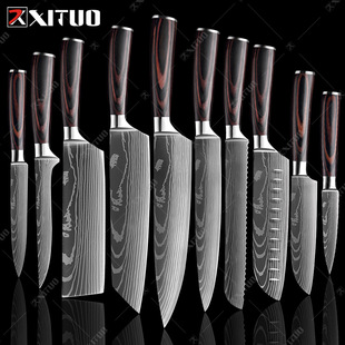 Cross-border Hot Sale Kitchen Knives suit Chef Knife Fruit Knife Sande Knife Small Chopper Damascus Steel Pattern Knife