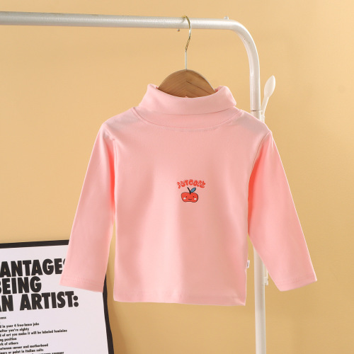 Children's base layer shirt for autumn and winter, warm, suitable for middle and small children, high collar, baby long sleeve, deerskin single top, thick warm.