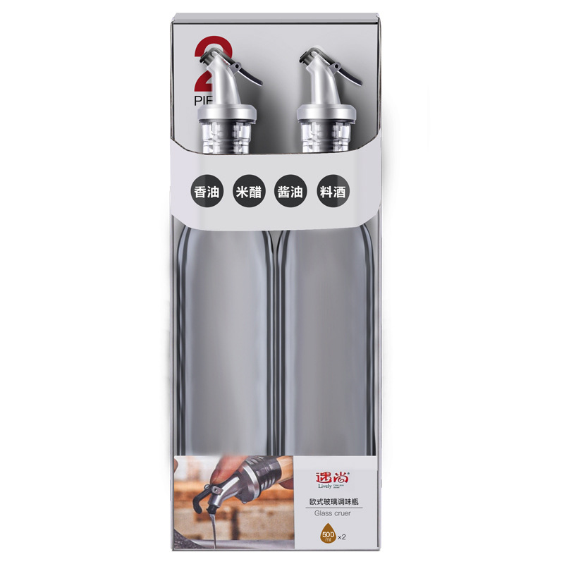 Venta al por mayor botella de aceite de vidrio creativo prensa de aceite de hogar olla de salsa de soja botella de vinagre botella de condimento suministros de cocina botella de aceite de acero inoxidable