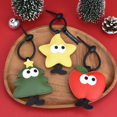 クリスマスツリーのリンゴのキーホルダーのアイデアクリスマスの新年のかわいいアニメpu皮のペンダントの小さい装飾品の越境の小さい贈り物