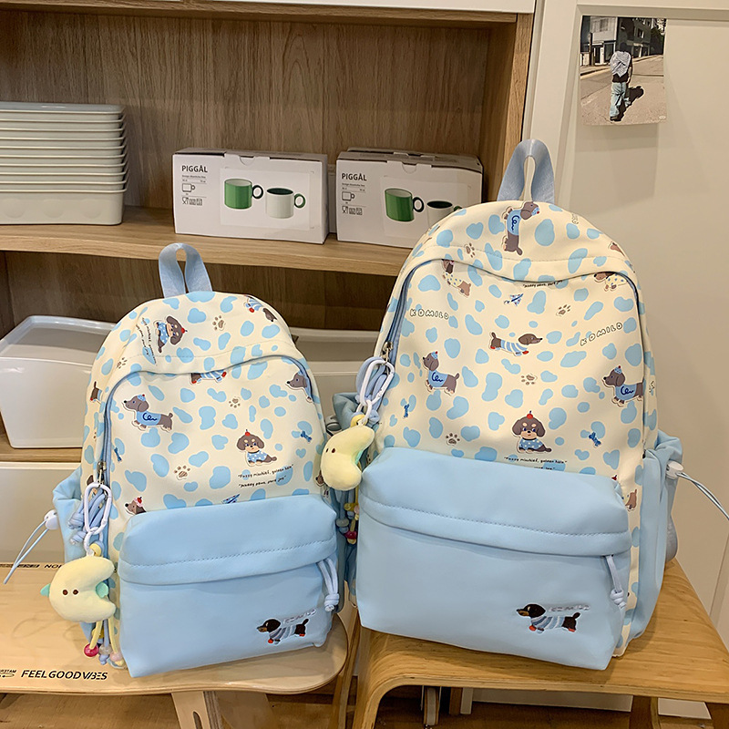 新しいクロスボーダー高価値バックパックヒョウ柄子犬かわいいスクールバッグ中学生と高校生大学生の大小バックパック|undefined