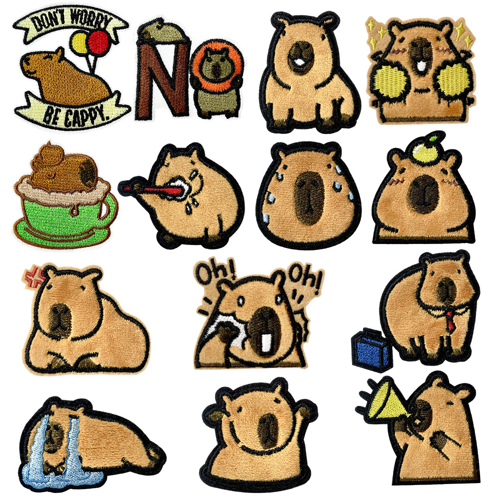 现货卡通卡皮巴拉套装自黏胶 刺绣布贴套装小补丁行李箱贴