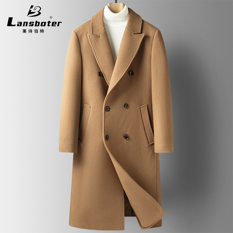 Autumn and Winter New Double-Breasted Over-The-Knee Long Woolen Coat Men's Thickeneded Wool Coat Windbreaker Woolen Coat Large Size Autumn and Winter New Double-Breasted Over-The-Knee Long Woolen Coat Men's Thickeneded Wool Coat Windbreaker Woolen Coat Large Size