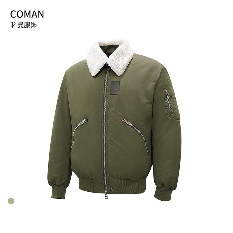 Customized Lamb Wool Lapel Bomber Jacket, Winter Three-Proof down Jacket, Workwear Women's Coat