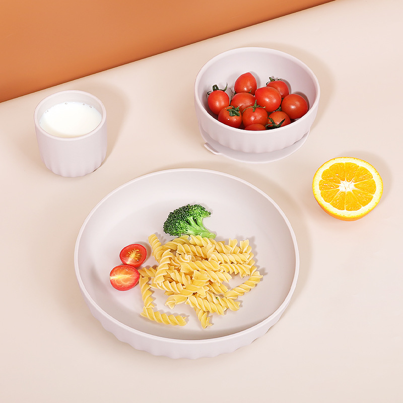 Sell silicone children's feeding 3-piece set corrugated with suction cup anti-knock baby tableware for sale