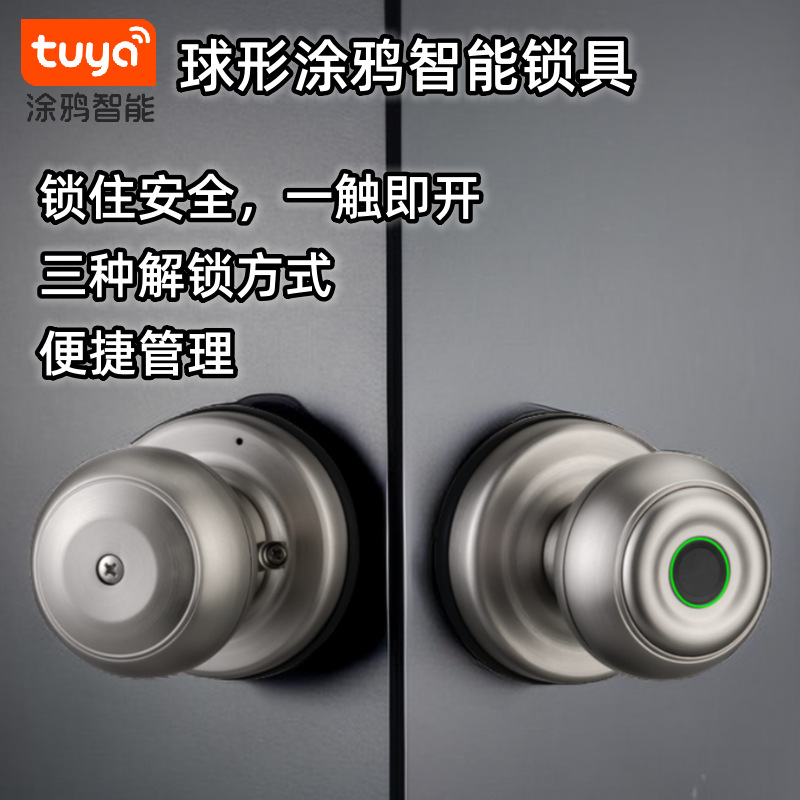跨境球锁家用卧室木门左右房门锁球形智能指纹锁指纹识别电子锁
