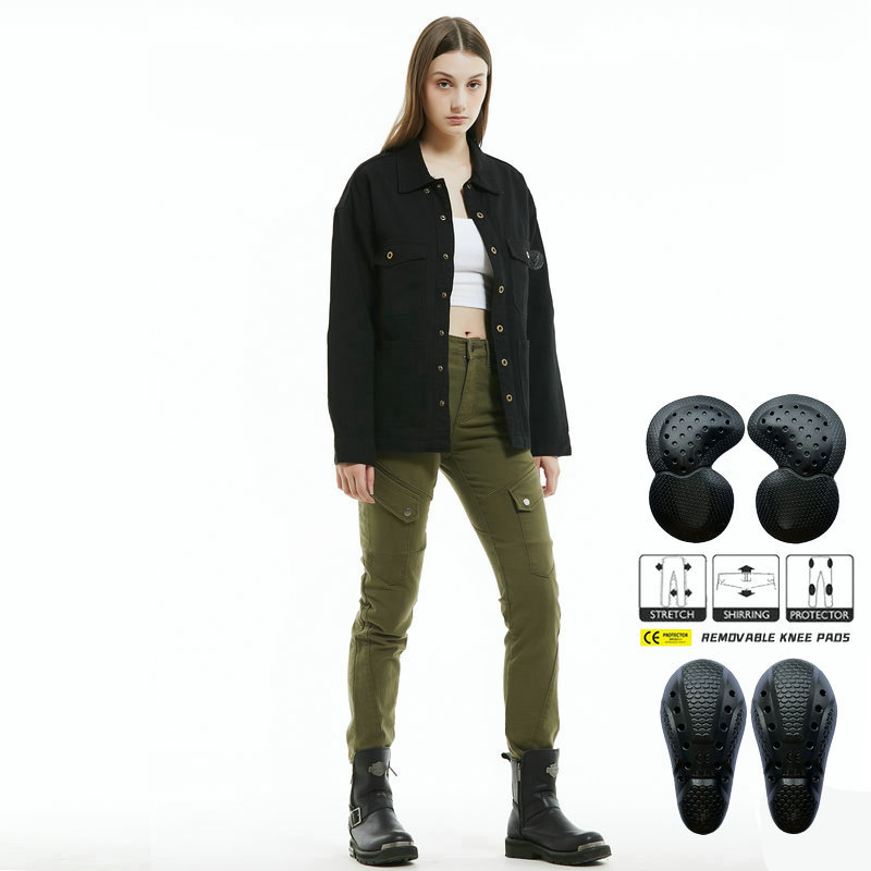 Volero motocicleta Caballero de las mujeres ejército verde ropa de trabajo pantalones de montar retro casual motocicleta incorporado rodillera resistente a la caída