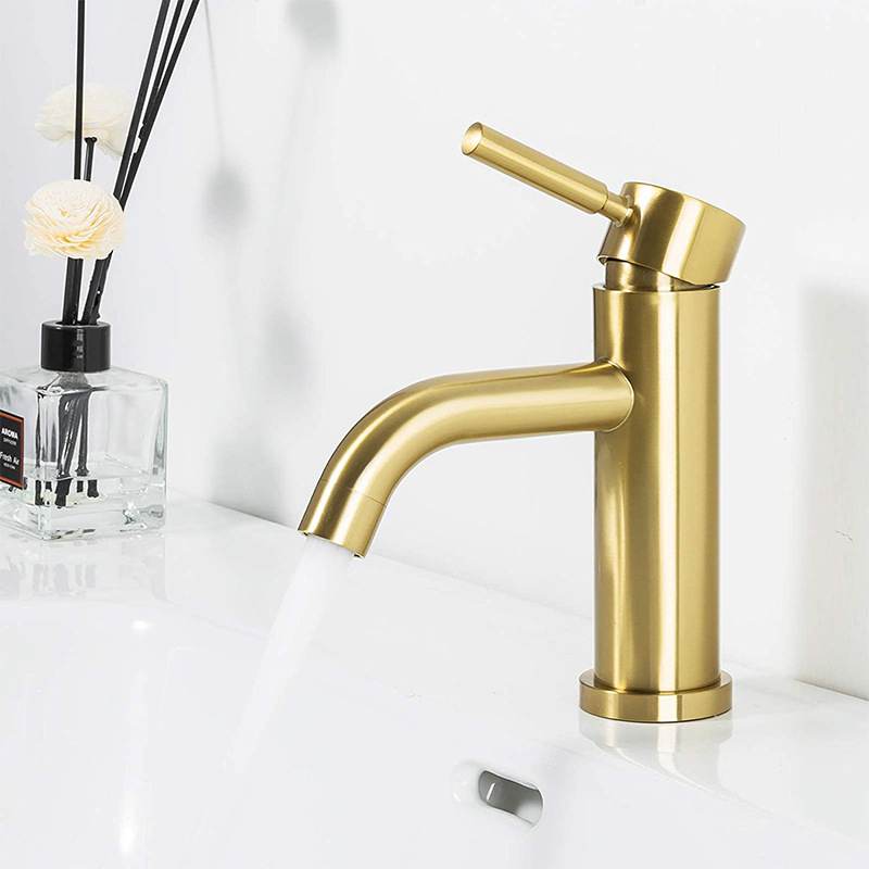 Stainless steel brushed gold faucet 304, cold and hot washbasin, washbasin, countertop basin, gold straight and curved faucet details Picture