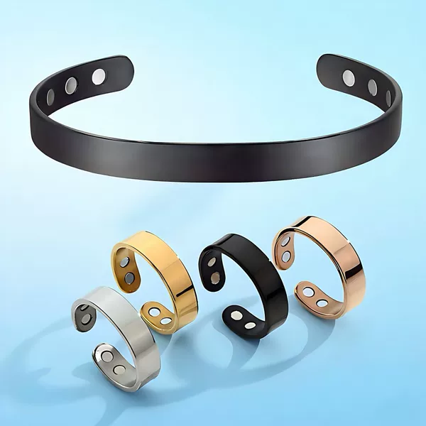 Titanium Steel Magnetic Ring Bracelet, Stainless Steel Open-Ended Anti-Snoring Ring, Stress Relief Anti-Snoring Ring
