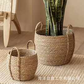 水葫芦草编收纳篮客厅装饰草编花篮盆栽收纳筐脏衣篮玩具储物筐