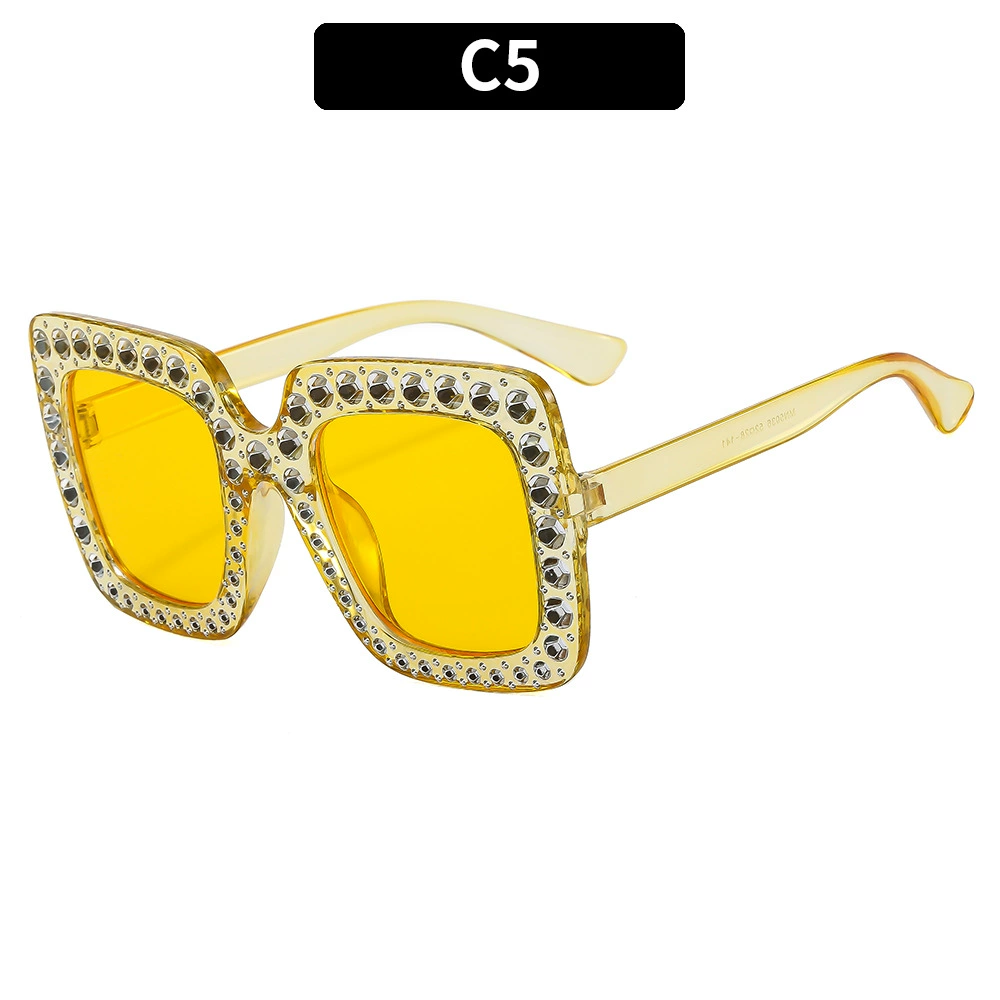 Retro Square Sunglasses, Multicolour European Style, Oversized Rhinestone Frame