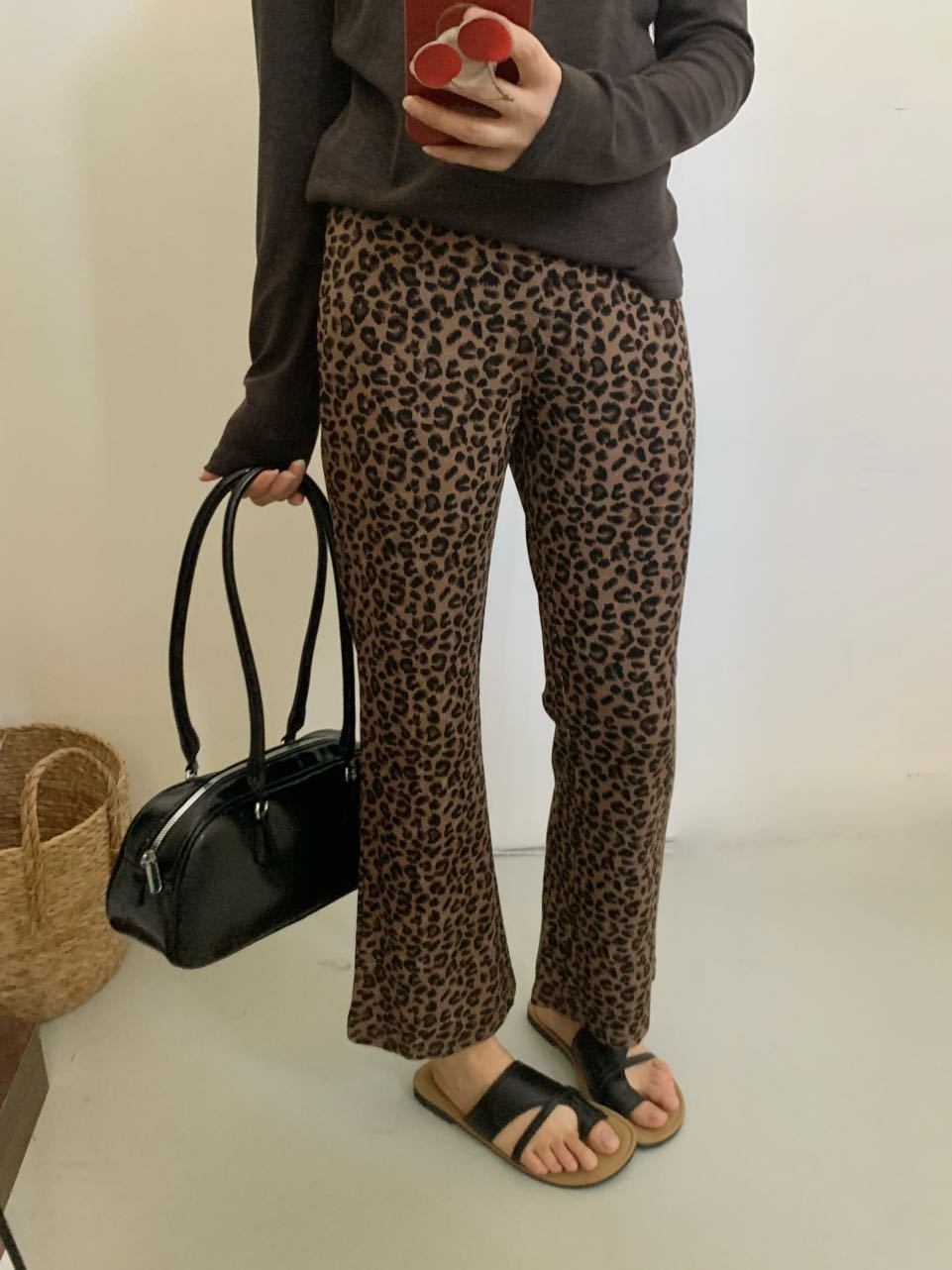 Original Foreign Trade Leopard Print Flared Pants for Women, Spring and Autumn New High-Waisted Slimming Bell-Bottom Pants for Petite Casual Wear