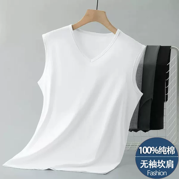 Casual Men's Summer Thin Trendy Versatile Pure Cotton Sleeveless Undershirt Vest Comfortable Breathable