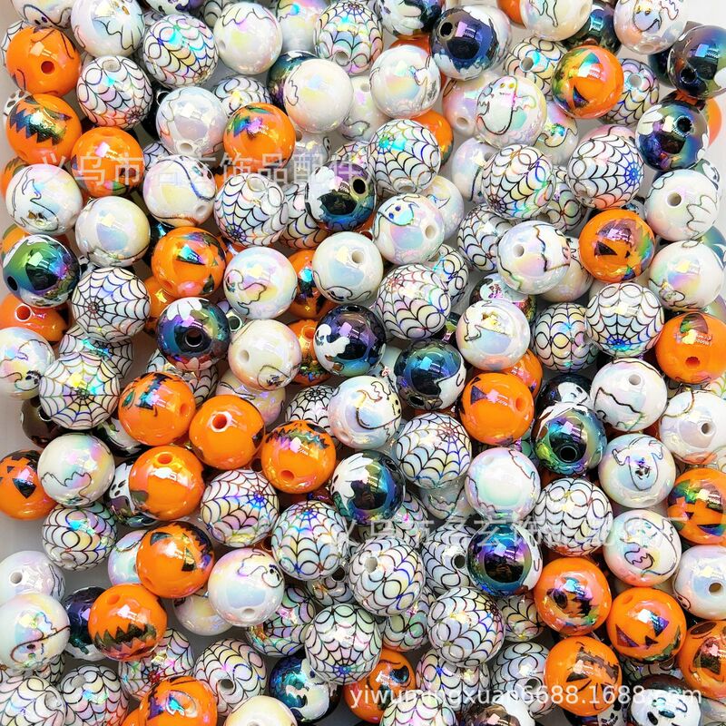 UV Halloween series round beads Halloween spider web expression round beads diy color plated round beads beaded pen accessories UV Halloween series round beads Halloween spider web expression round beads diy color plated round beads beaded pen accessories
