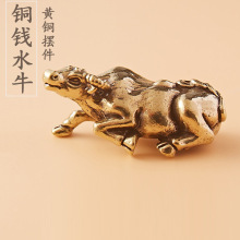 创意铜钱水牛黄铜实心工艺品牛气冲天生肖牛复古居家装饰茶宠摆件