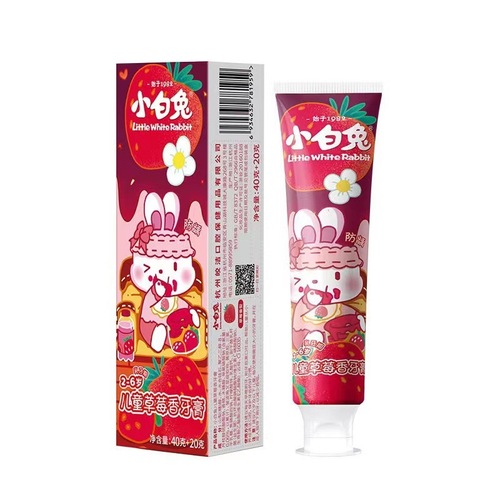 White Rabbit Children's Toothpaste for 2-12 Years Old, Deciduous Tooth Prevention, Enamel Strengthening, Blueberry, Strawberry, Peach Flavor