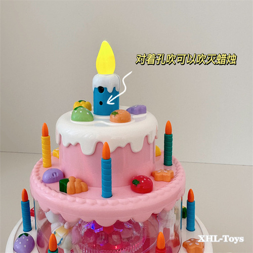 Cross-border simulation electric light music birthday cake with candle blowing for children's play house boys and girls gift batch