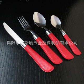 定制南美塑料柄12件套16件套24件套不锈钢餐具皮纹柄刀叉勺套装
