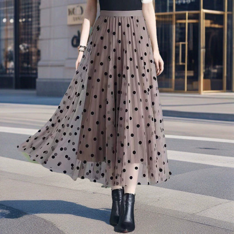 Юбка, сетчатая длинная юбка, флокированная юбка, весенняя универсальная юбка, рабочая юбка, милая летняя мини-юбка