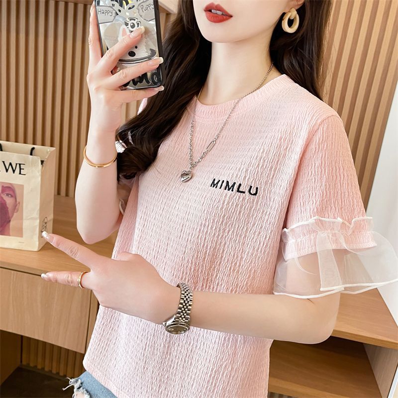 Beautiful Ruffle Design Top T-Shirt 2026 Summer New Women's Fashion Unique and Exquisite Patchwork Plus Size Short-Sleeved T-Shirt