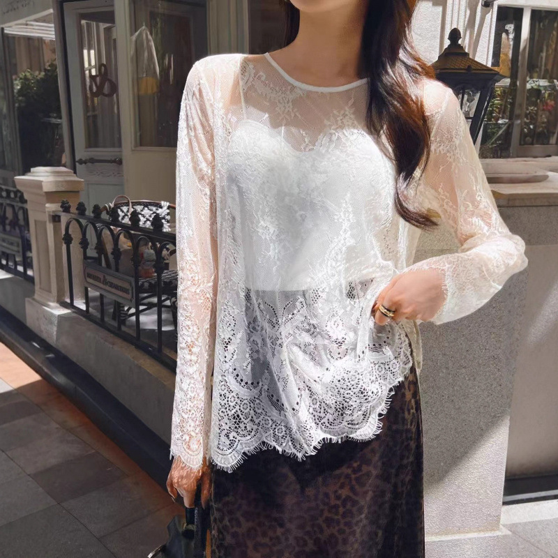 Romantic Lace Bottoming Shirt Top 2025 Summer Women's Bottoming Shirt Cut Out Sexy Inner Long-Sleeved Shirt Trendy