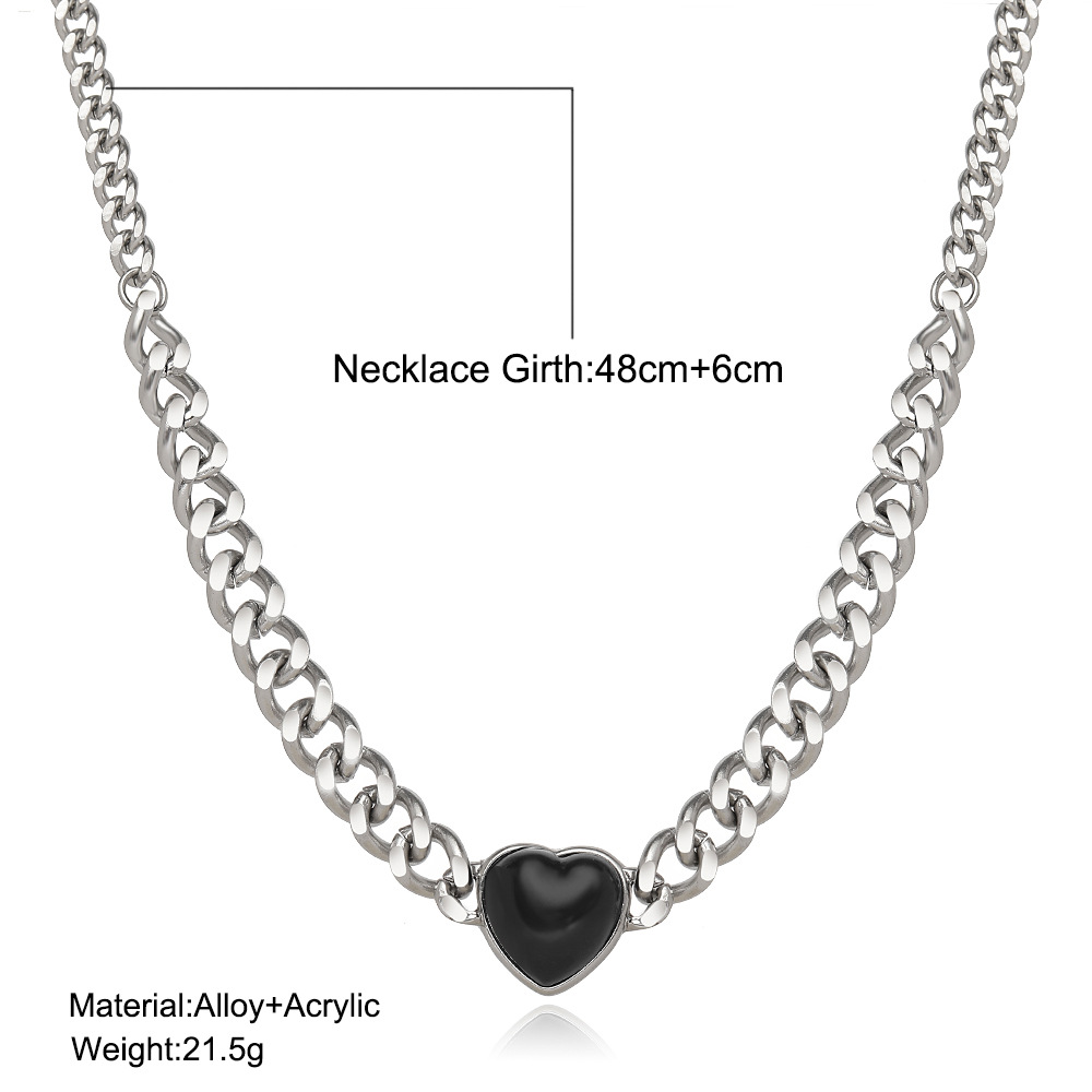 Creative Retro Black Heart Thick Chain Necklace