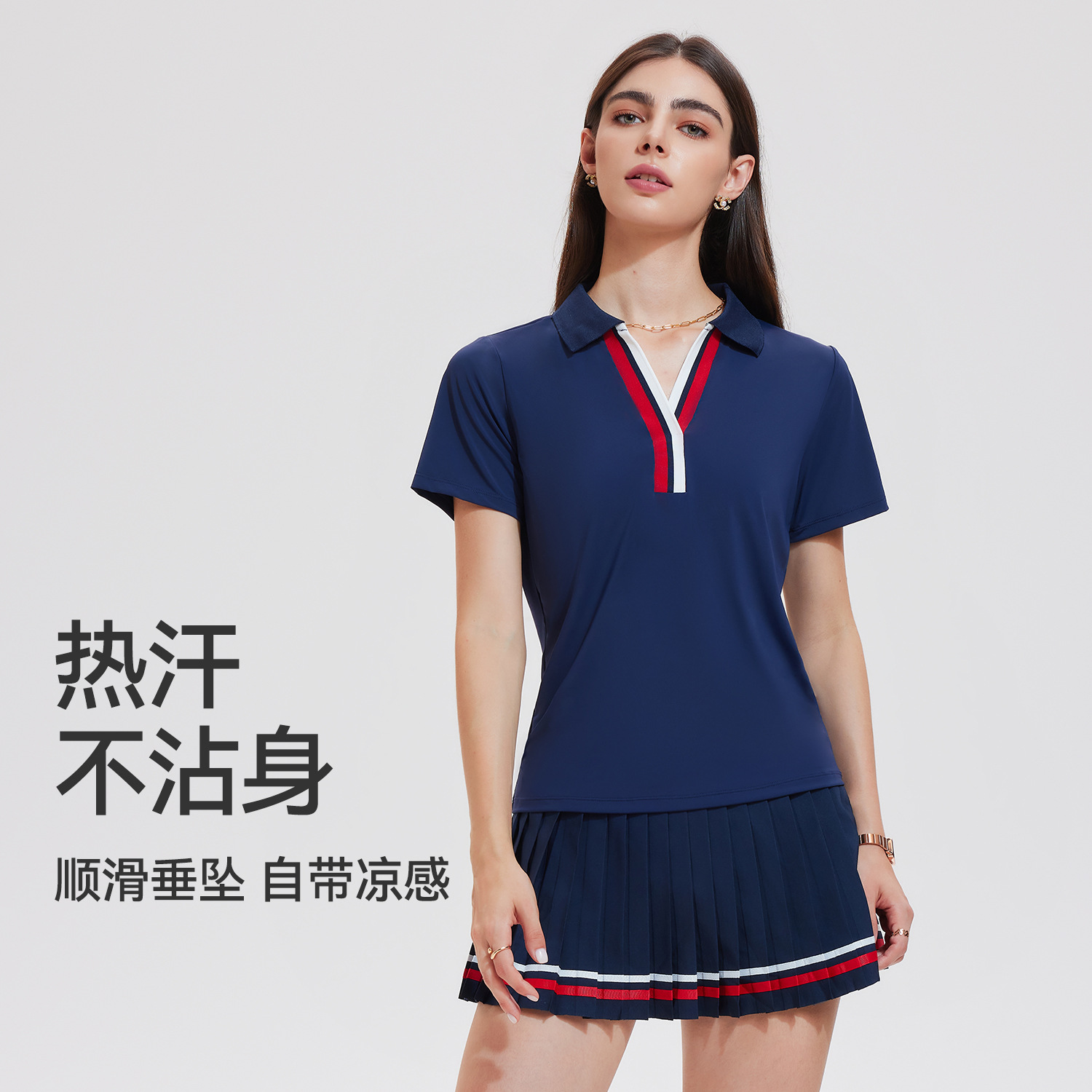 Trajes deportivos transfronterizos con solapa en V, mangas cortas falsas de dos piezas, falda corta, tenis de verano, ropa de ejercicio de secado rápido