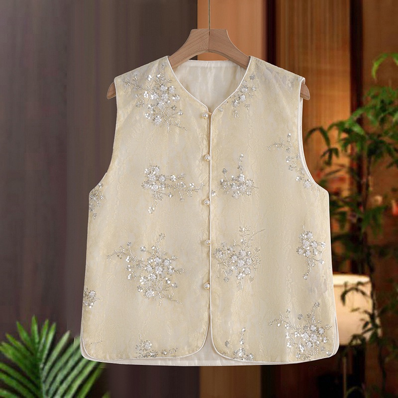 New Chinese Style Vest Tops for Women 2025 Summer New Style Retro Fashion Embroidered Vest Short Cardigan for Women