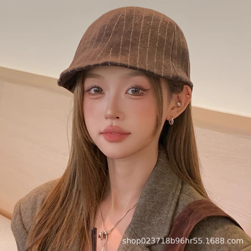 帽子女秋冬前进帽2025新款复古英伦条纹显脸小贝雷外贸跨境亚马逊|undefined