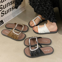 夏季新款时装罗马休闲平底一字拖复古轻便露趾沙滩凉鞋女