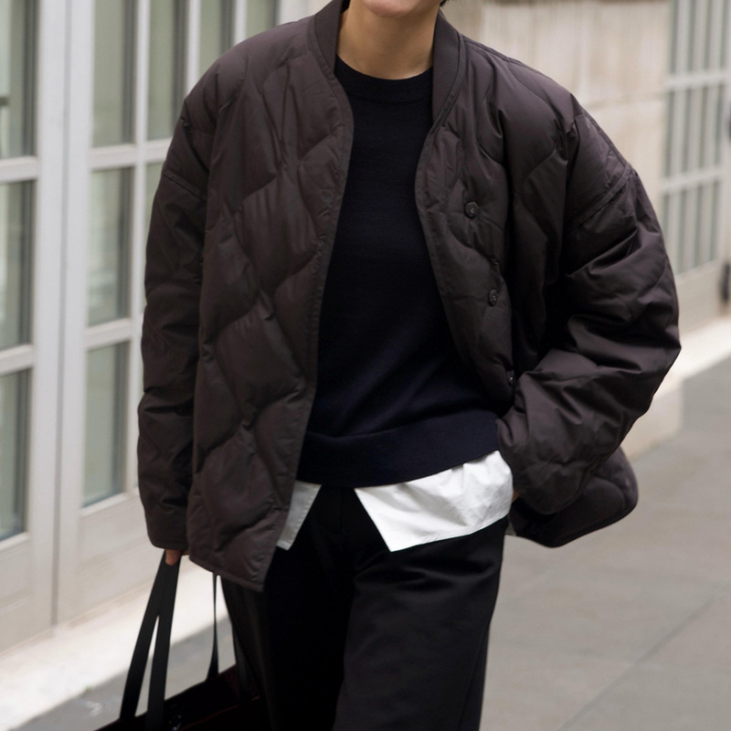 26 Autumn Women's Loose Fit Quilted Textured down Jacket, Women's Long and Short Casual Coat