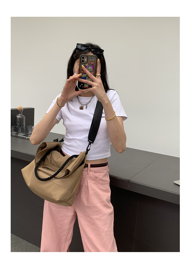 Casual bag women's trendy Oxford fabric large capacity single shoulder large bag wide shoulder strap simple woven tote bag_voghion.com